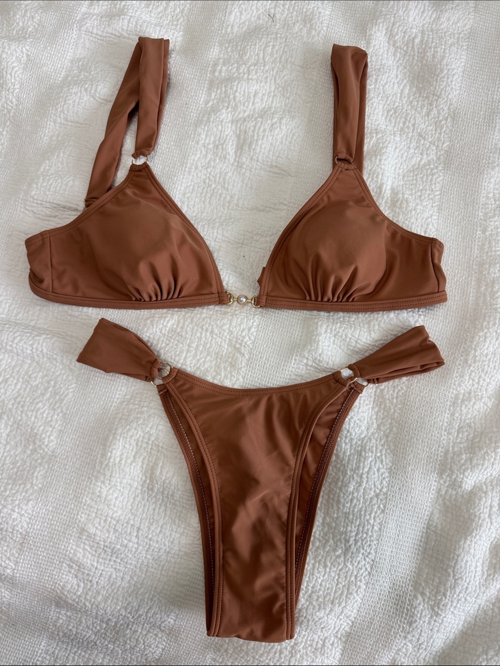 SHEIN Brown Ring-Accent Bikini Set